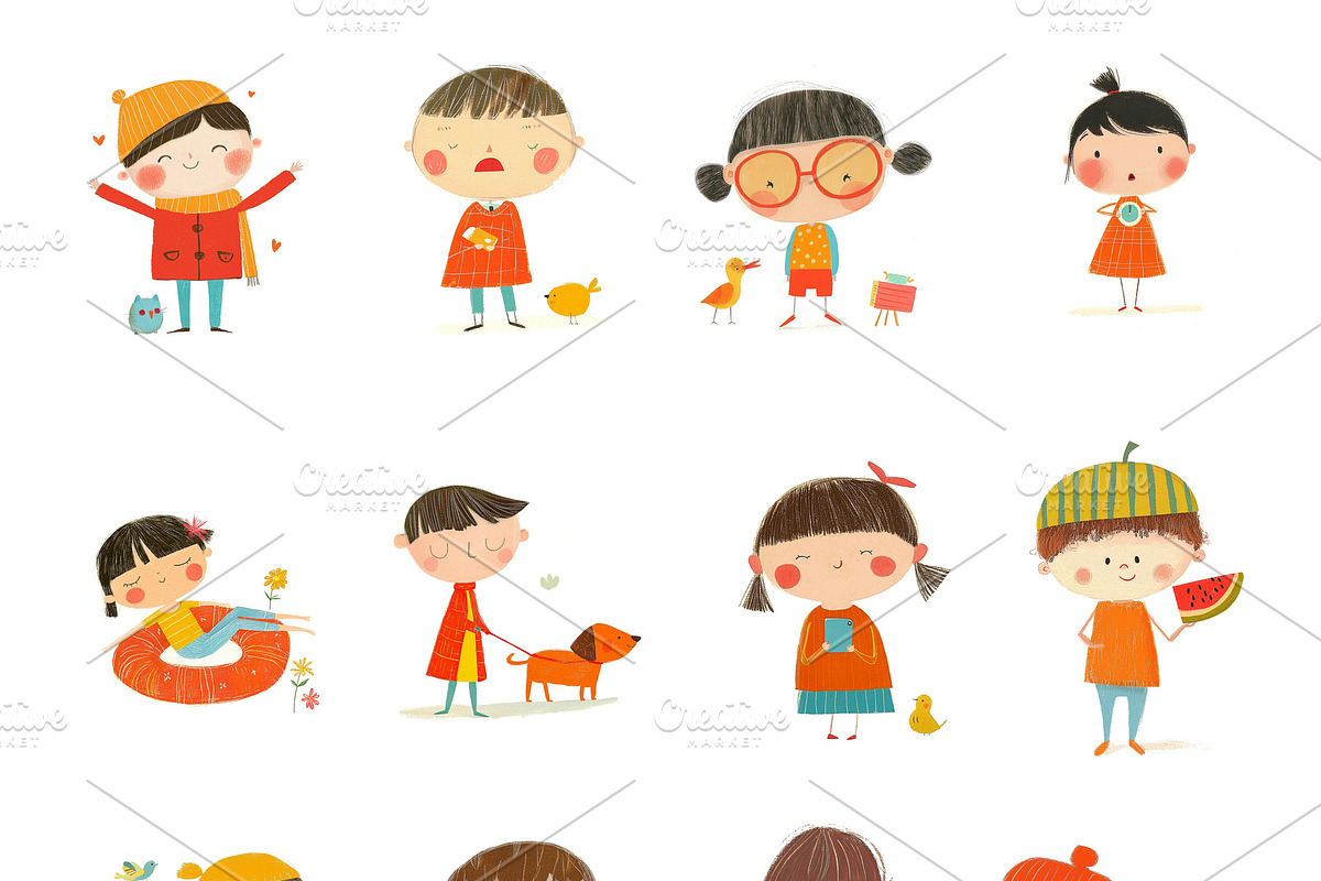 Collection of cute cartoon children, a Person Illustration by Sybillla