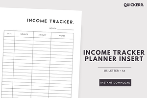 Income Tracker Insert Printable