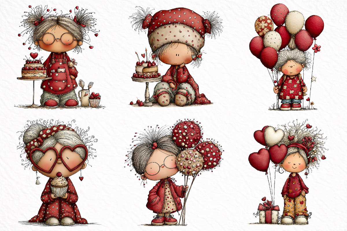 Whimsical Old Lady Birthday Clipart, an Illustration by DreamArtGraphic (Photo 2 of 8)