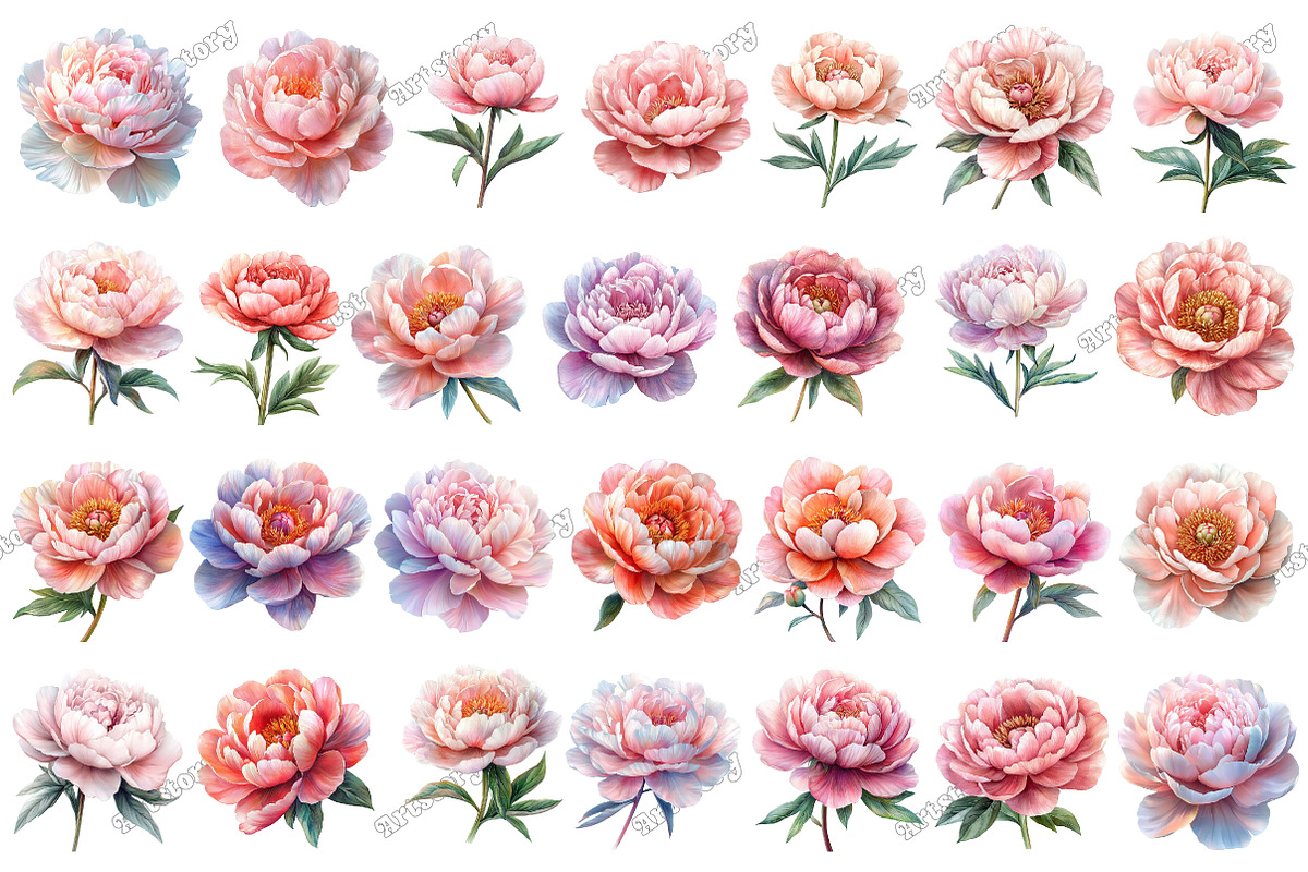 Watercolor Blush Peonies Flowers, an Illustration by designcity5 (Photo 3 of 5)