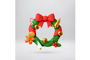 3D Decorated Christmas wreath, an Object Illustration by Abscent