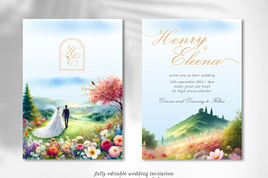 watercolor dreamy wedding invitation