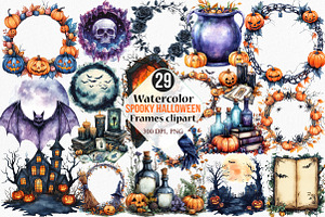 Watercolor Spooky Halloween Frames, an Illustration by Canvas Craft