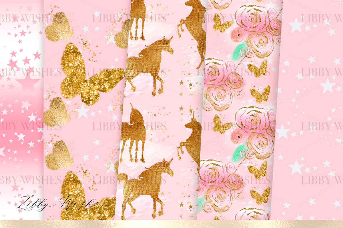 Unicorn patterns in Pink, a Pattern Graphic by Libby Wishes (Photo 2 of 10)