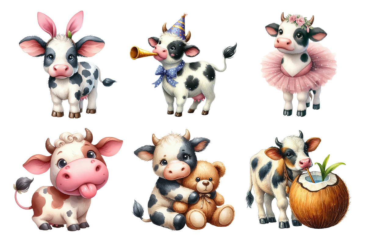 Watercolor Funny Cow Clipart, an Illustration by Daily.Designs (Photo 3 of 5)