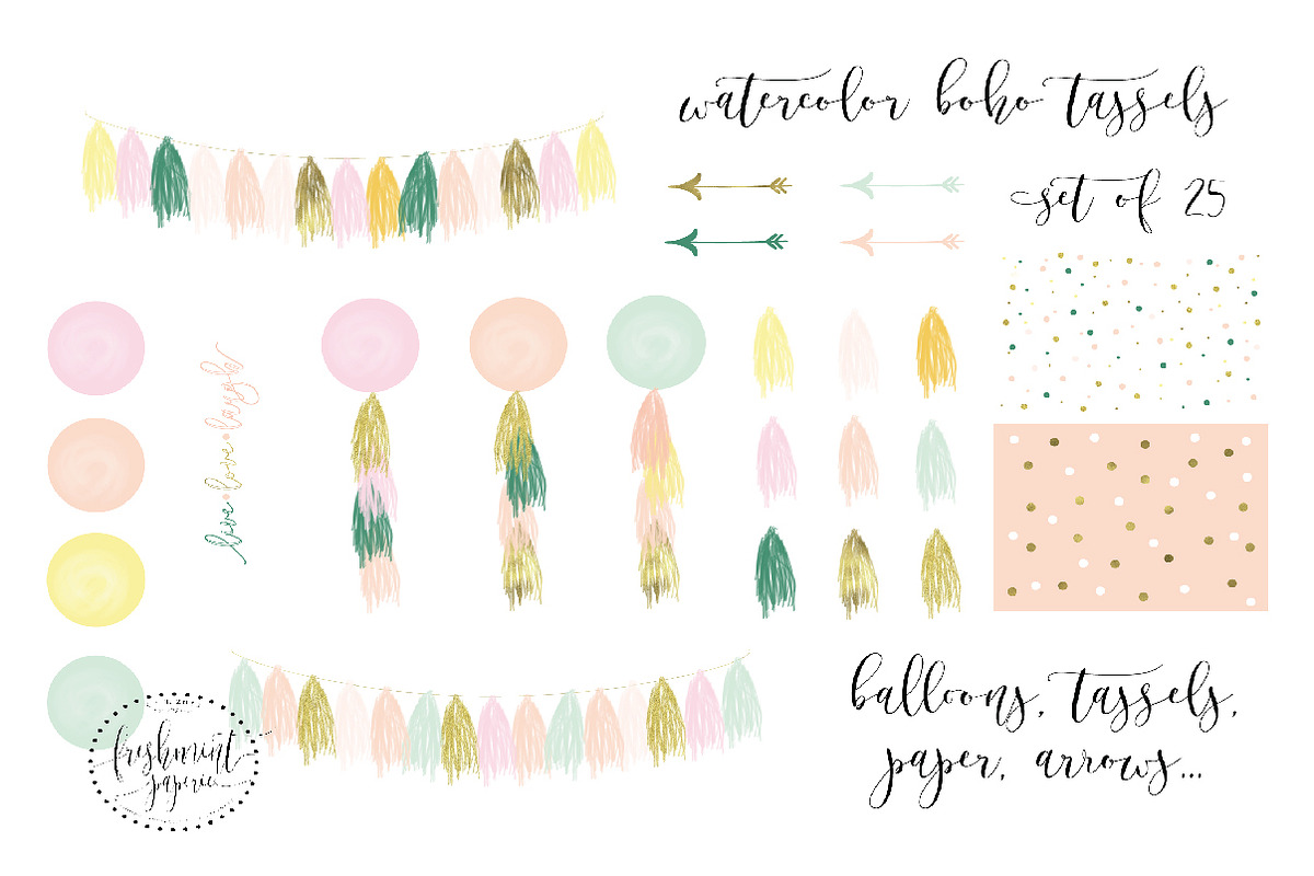 watercolor balloon tassels clipart, a Graphic by Freshmint Paperie (Photo 2 of 2)