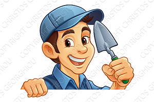 Bricklayer Mascot Tool Mason, a Person Illustration by Christos Georghiou