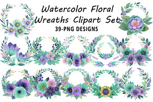 Watercolor Floral Wreaths Clipart Se, an Illustration by Daily.Designs