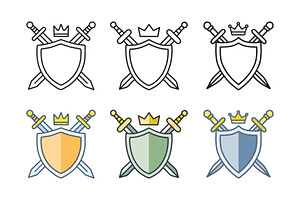 Simple shield and sword emblems, an Outline Icon by Saba Vector