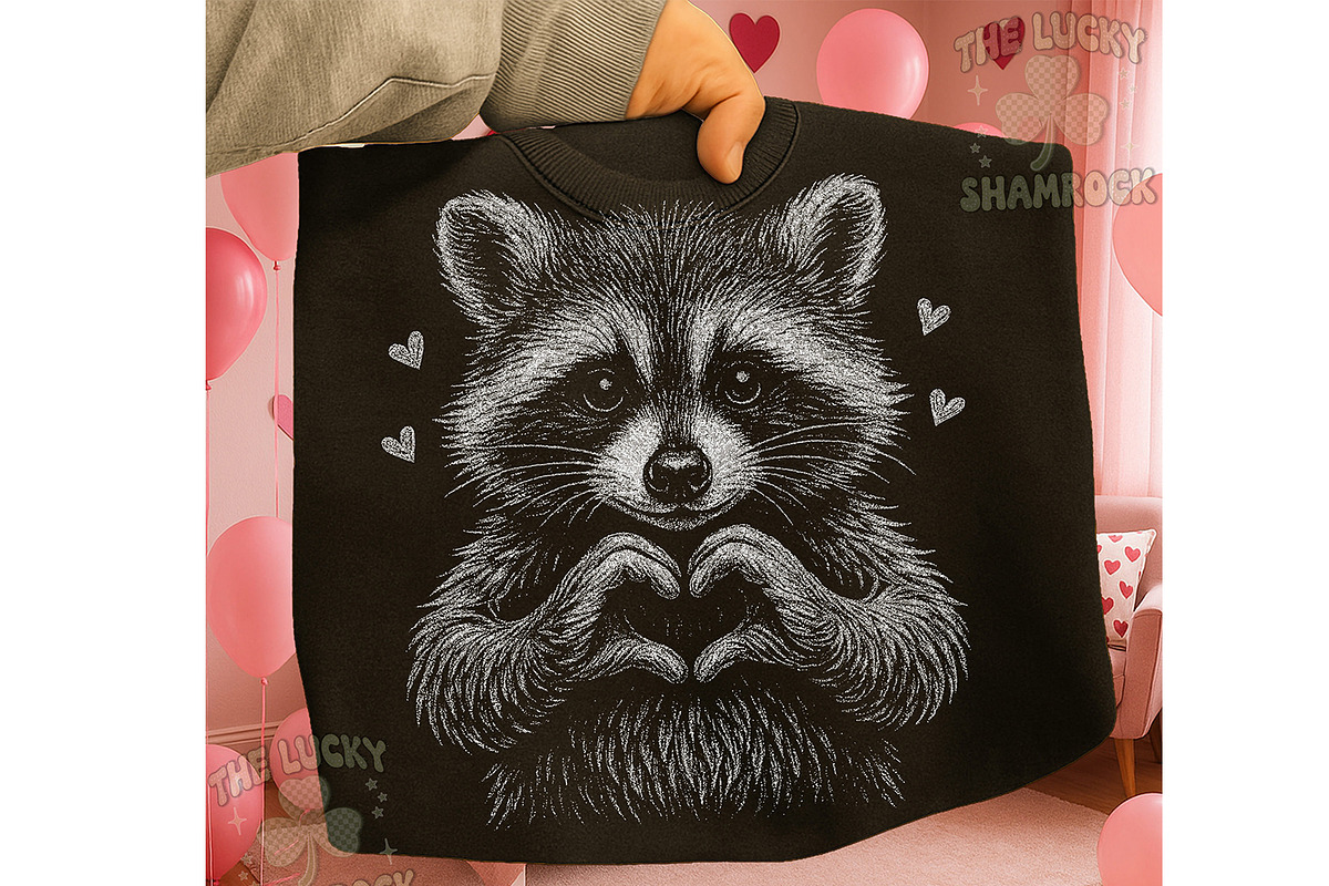 Cute Valentine Raccoon Love Design, a Seasonal Illustration by RETROVIBZDESIGNS (Photo 3 of 5)