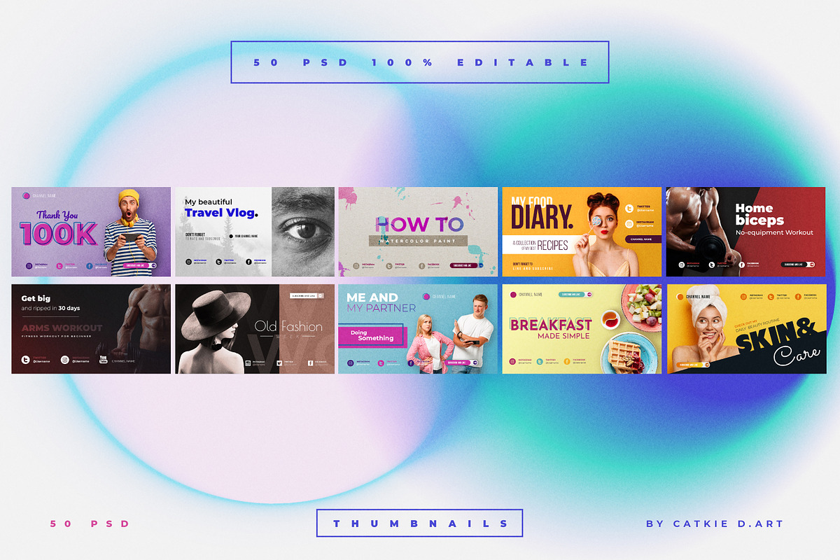 Youtube Thumbnail Bundle (50 PSD), a Social Media Template by Catkie - Digital Art (Photo 11 of 15)