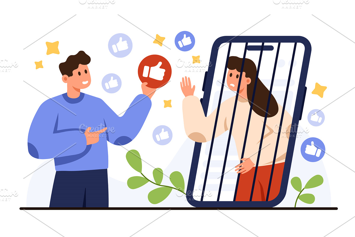Social Media Addiction Concept with, a Technology Illustration by Flashvector