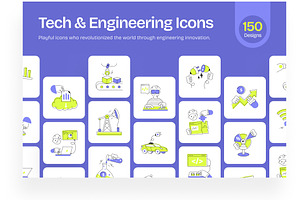150 Tech and Engineering Icons, an Outline Icon by Creative Stall