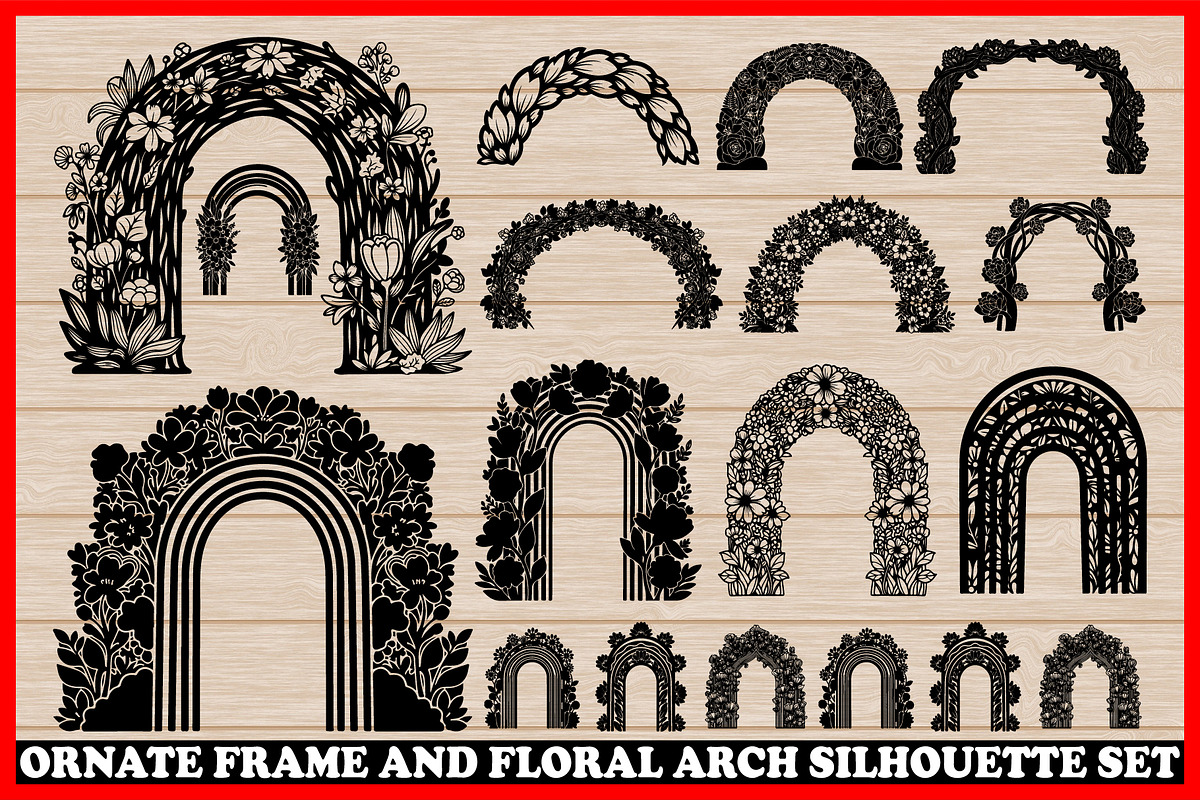 Floral Arch & Ornate Frame Silhouett, an Illustration by Creativeshirt (Photo 1 of 4)