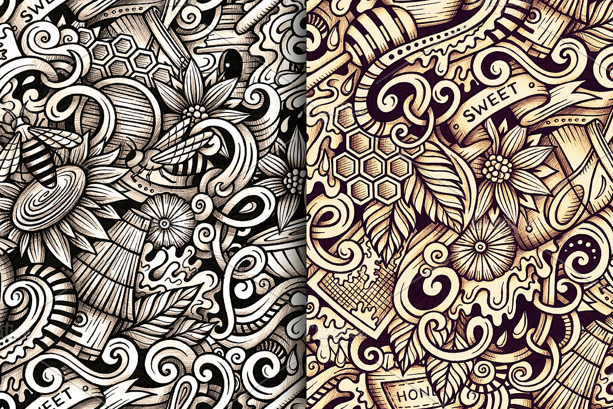 Honey Graphics Doodles Patterns, a Food Illustration by BALABOLKA (Photo 4 of 6)