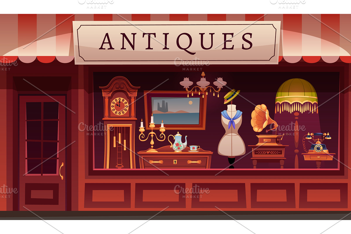 Antique shop window. Vintage, an Object Illustration by YummyBuum