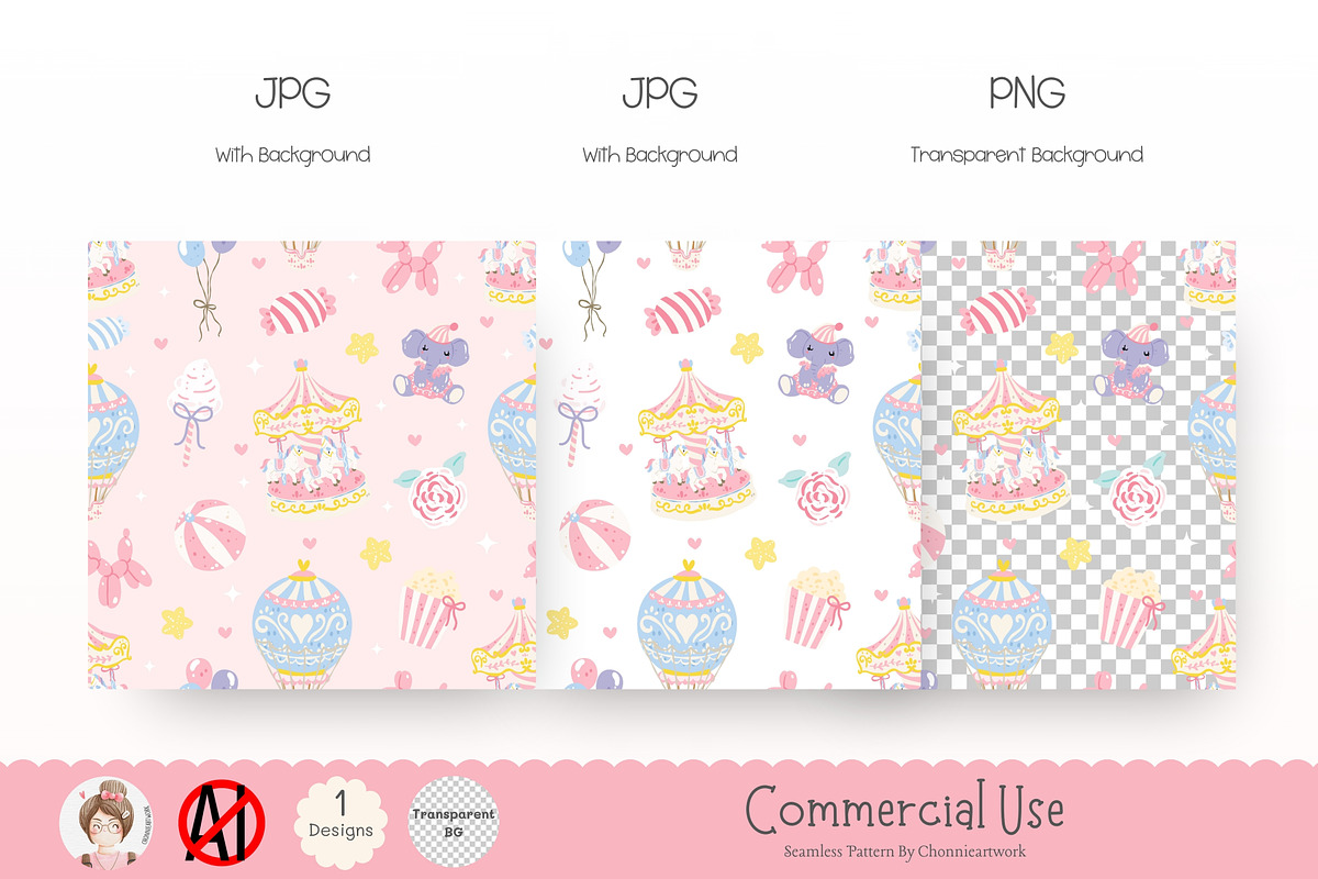 Pastel Carousel Seamless Pattern, a Pattern Graphic by Chonnieartwork (Photo 2 of 5)