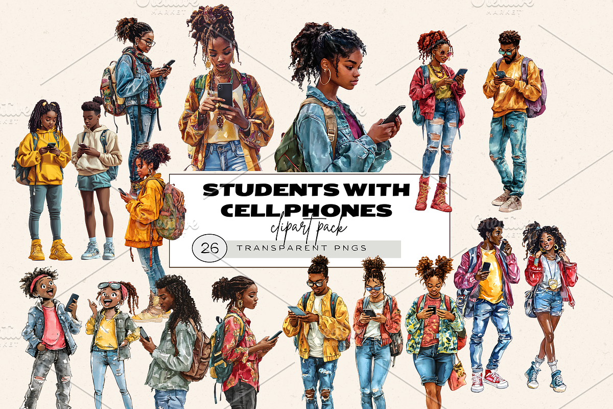 TEENAGE STUDENTS CLIPART PACK, a Person Illustration by Daring Digies (Photo 1 of 7)