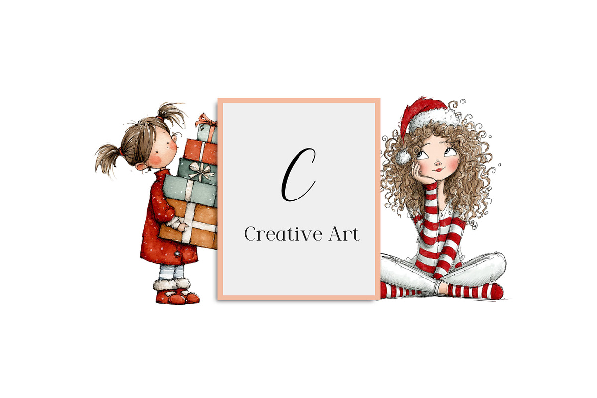 Quirky Funny Christmas Girls Clipart, an Illustration by Creative Art (Photo 13 of 13)
