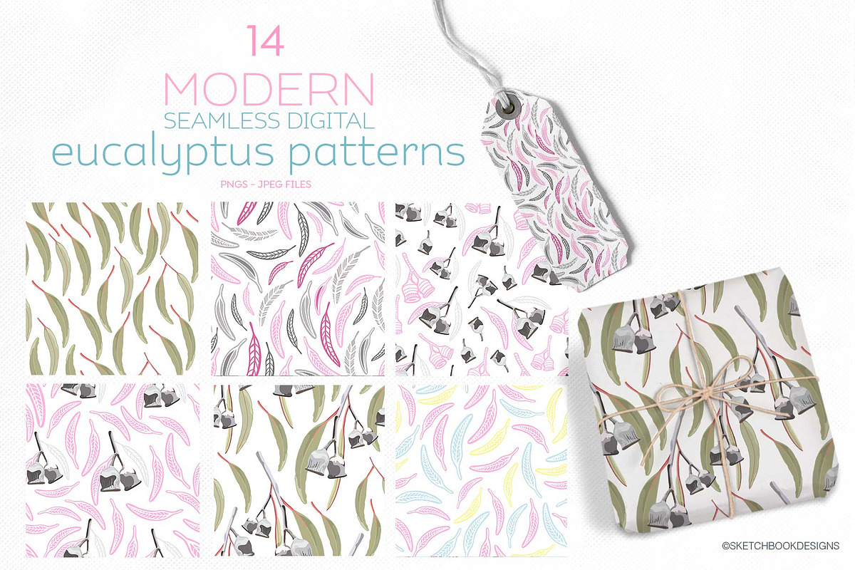 Modern Eucalyptus Pattern Set, a Pattern Graphic by Sketchbook Designs (Photo 4 of 7)