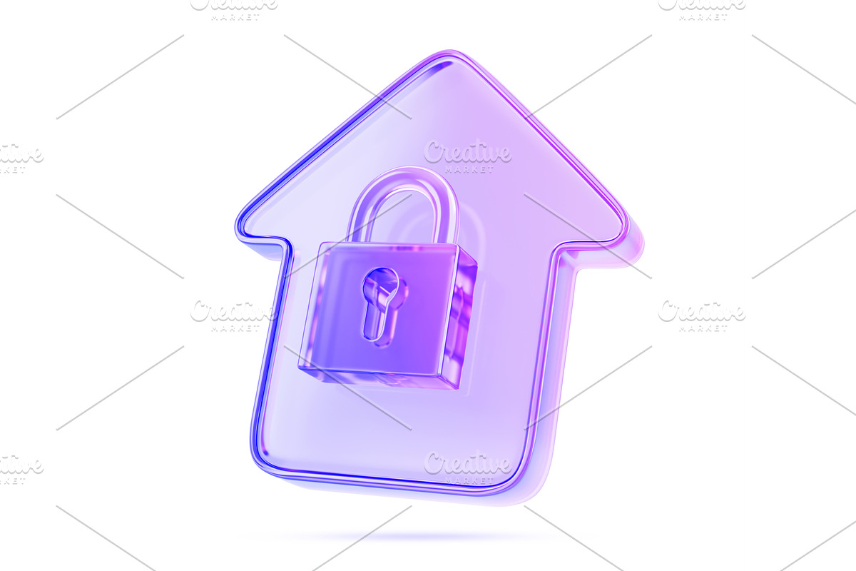 3d glass holographic house icon with, an Architecture 3D Model by Marozhkastudio