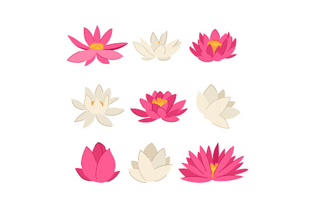 lotus flower set cartoon vector, an Object Illustration by pikepicture