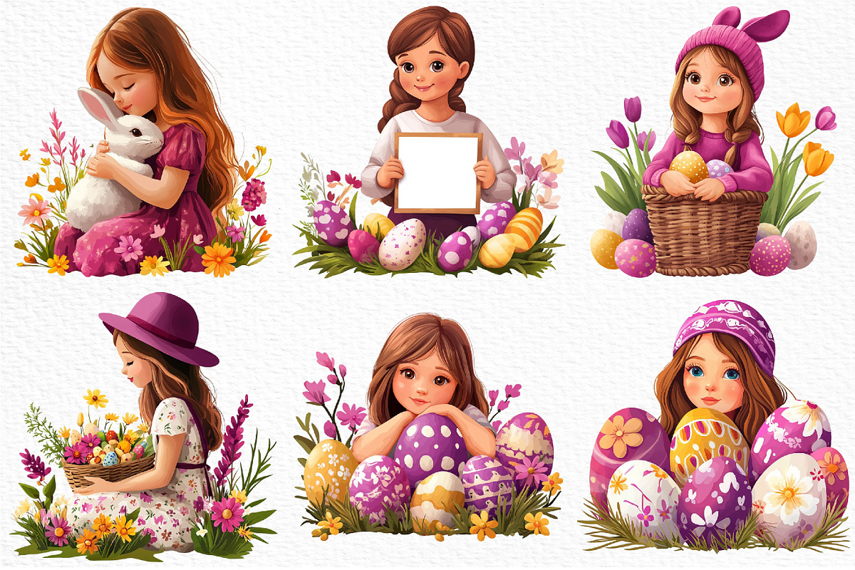 Whimsical Easter Girl Clipart, an Illustration by Craft Nest (Photo 4 of 9)