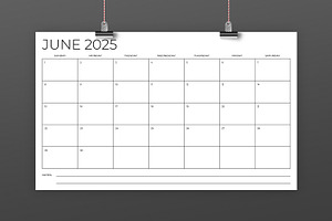 2025 8.5 X 14 Inch Calendar Template