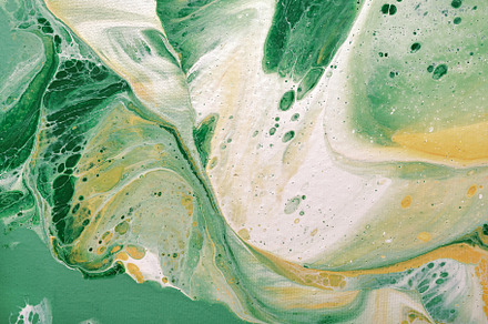 Acrylic Fluid Art. Natural green and yellow colors flow on canvas. Digital deco, an Abstract Photo by colnihko