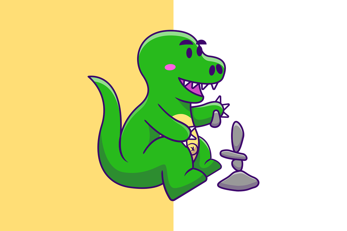 Cute Dino Playing Stone Cartoon, an Animal Illustration by Artstorystudio (Photo 2 of 3)