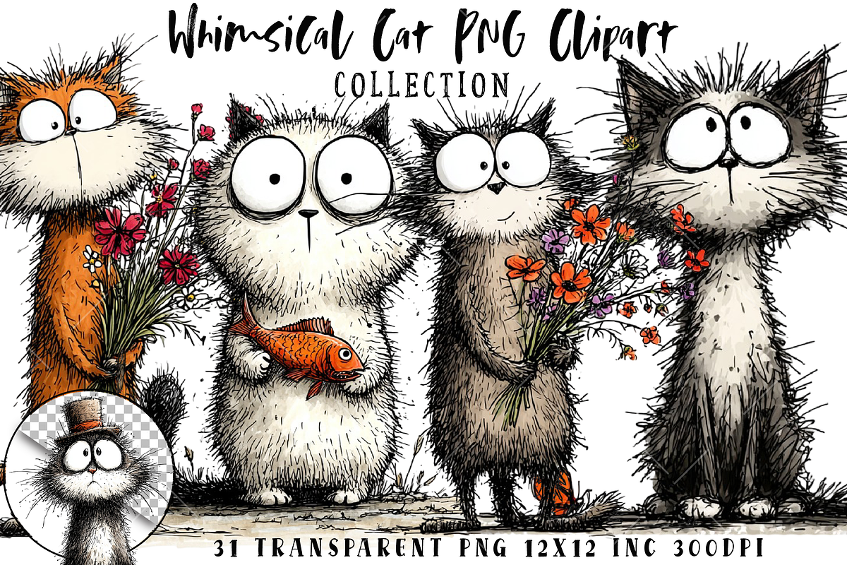 Whimsical Cat PNG Clipart, an Illustration by OK Design (Photo 1 of 6)
