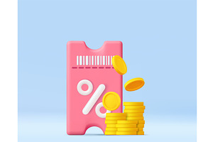 3d Coupon with Percent Symbol and, an Object Illustration by ModVector