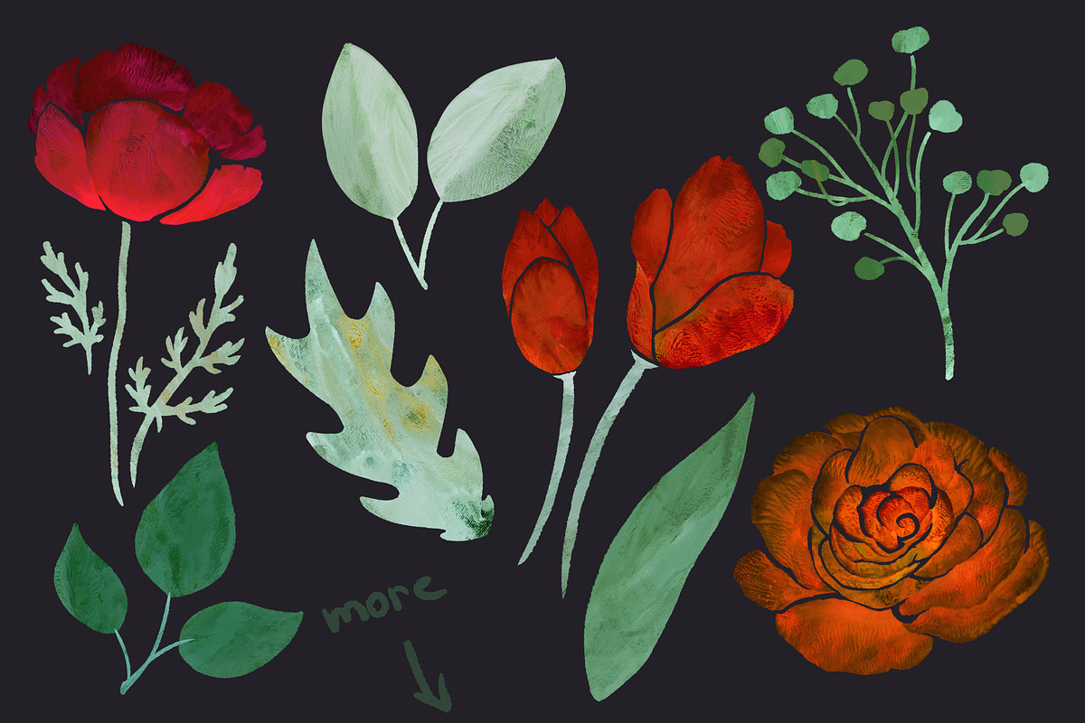 Dark theme Monotype Flowers, a Decorative Illustration by AlenaO (Photo 3 of 11)