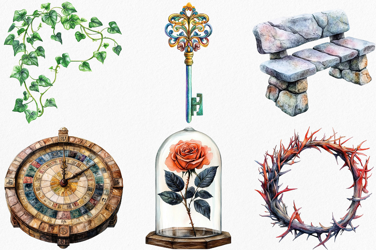 Watercolor Gothic Garden Clipart, an Illustration by Canvas Craft (Photo 6 of 8)
