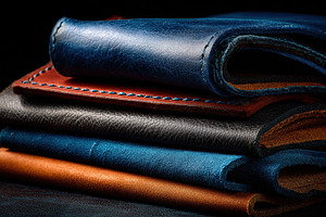 Crafted leathers stacked neatly, a Photo by Pavel_design