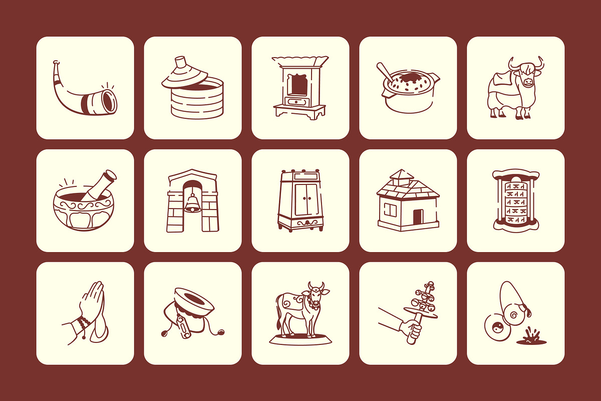 Himalayan Culture Drawing Art Set, an Outline Icon by Vectors Market (Photo 5 of 8)