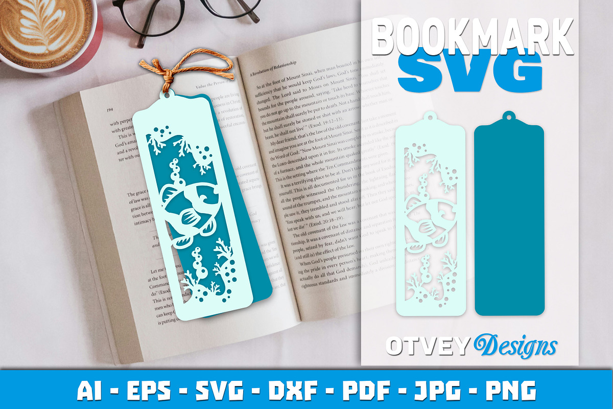 Sea Animals Bookmark Paper Cut, an Animal Illustration by OTVEY DESIGN (Photo 9 of 13)