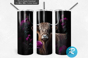 Highland Cow Rose Flower Tumbler