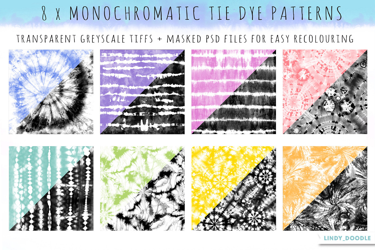 Monochromatic Tie Dye Pack 3, a Pattern Graphic by Lindy_doodle (Photo 3 of 9)