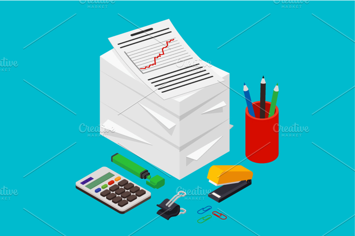 Isometric heap of documents, a Finance Illustration by NKuvshinov