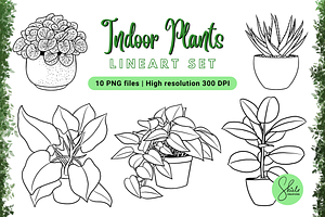 Indoor Plants Cliparts - Lineart Set