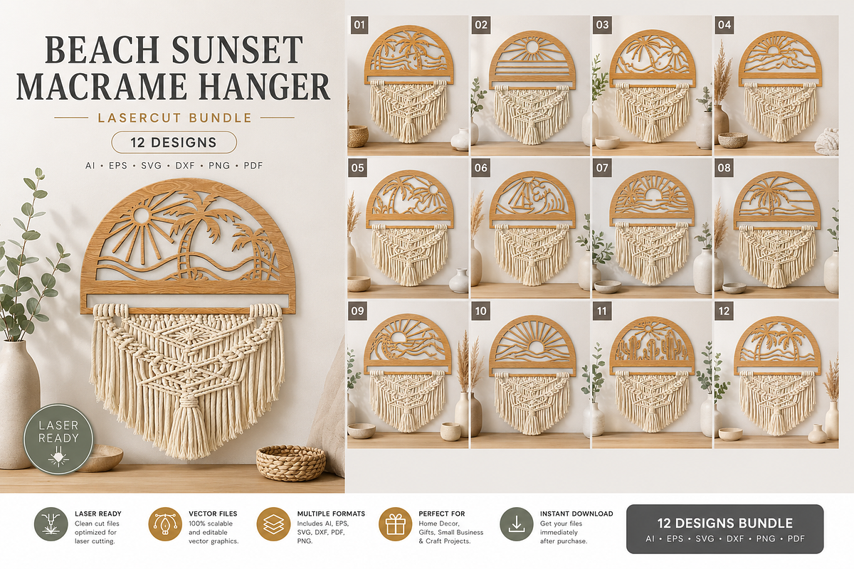 Beach Sunset Macrame Hanger Lasercut, an Object Graphic by OTVEY DESIGN (Photo 1 of 13)