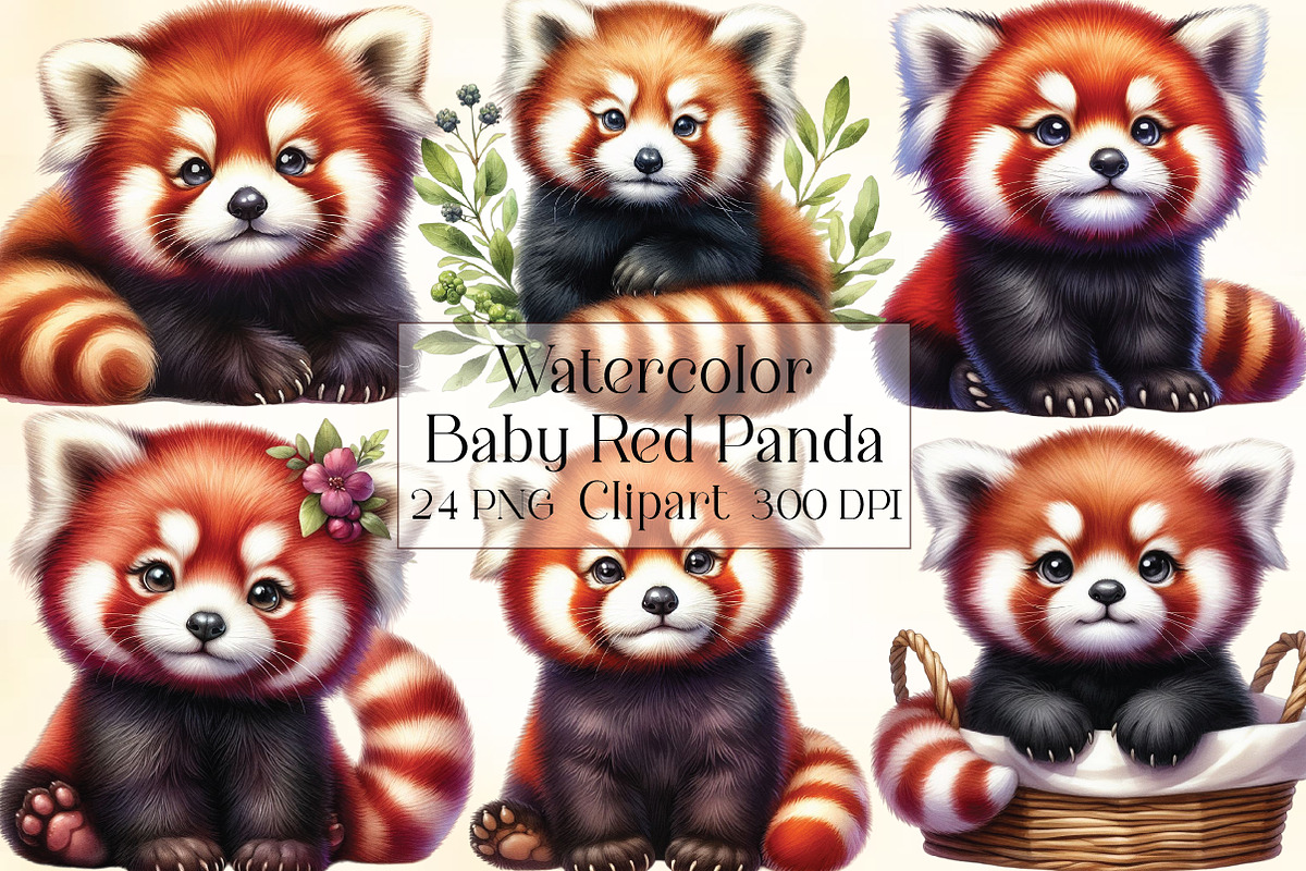 Watercolor Baby Red Panda Clipart, an Illustration by CraftArtStudio (Photo 1 of 3)