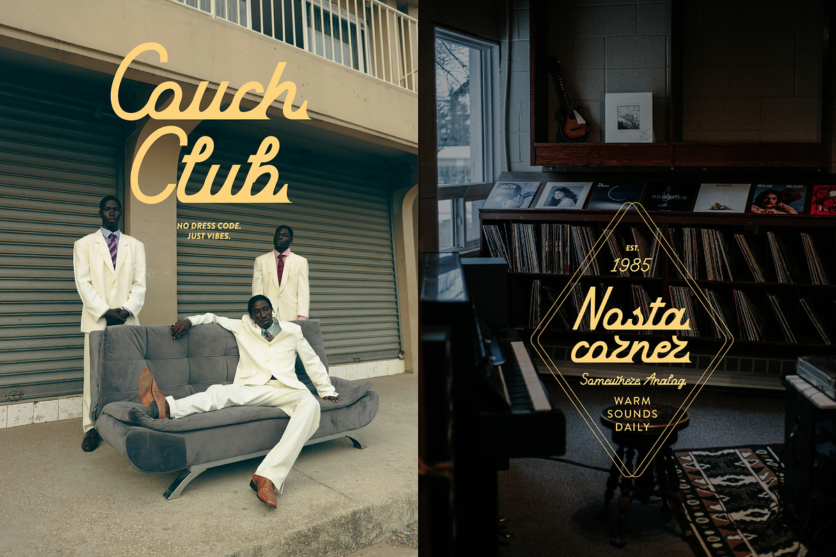 Vinyl Friends Nostalgic Logo Script, a Script Font by Struvictory.art (Photo 6 of 8)