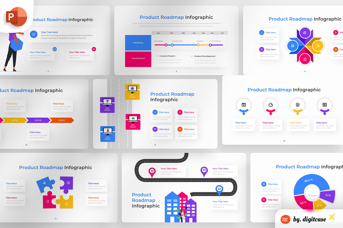 Product Roadmap PowerPoint Infograph, a Presentation Template by Digitcase x Wealthwells (Photo 1 of 4)