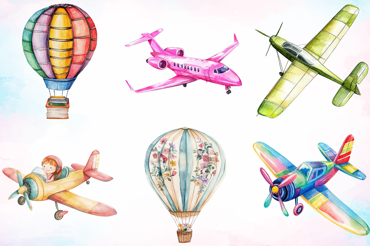 Watercolor Air Transport Clipart PNG, a Technology Illustration by Canvas Craft (Photo 3 of 3)