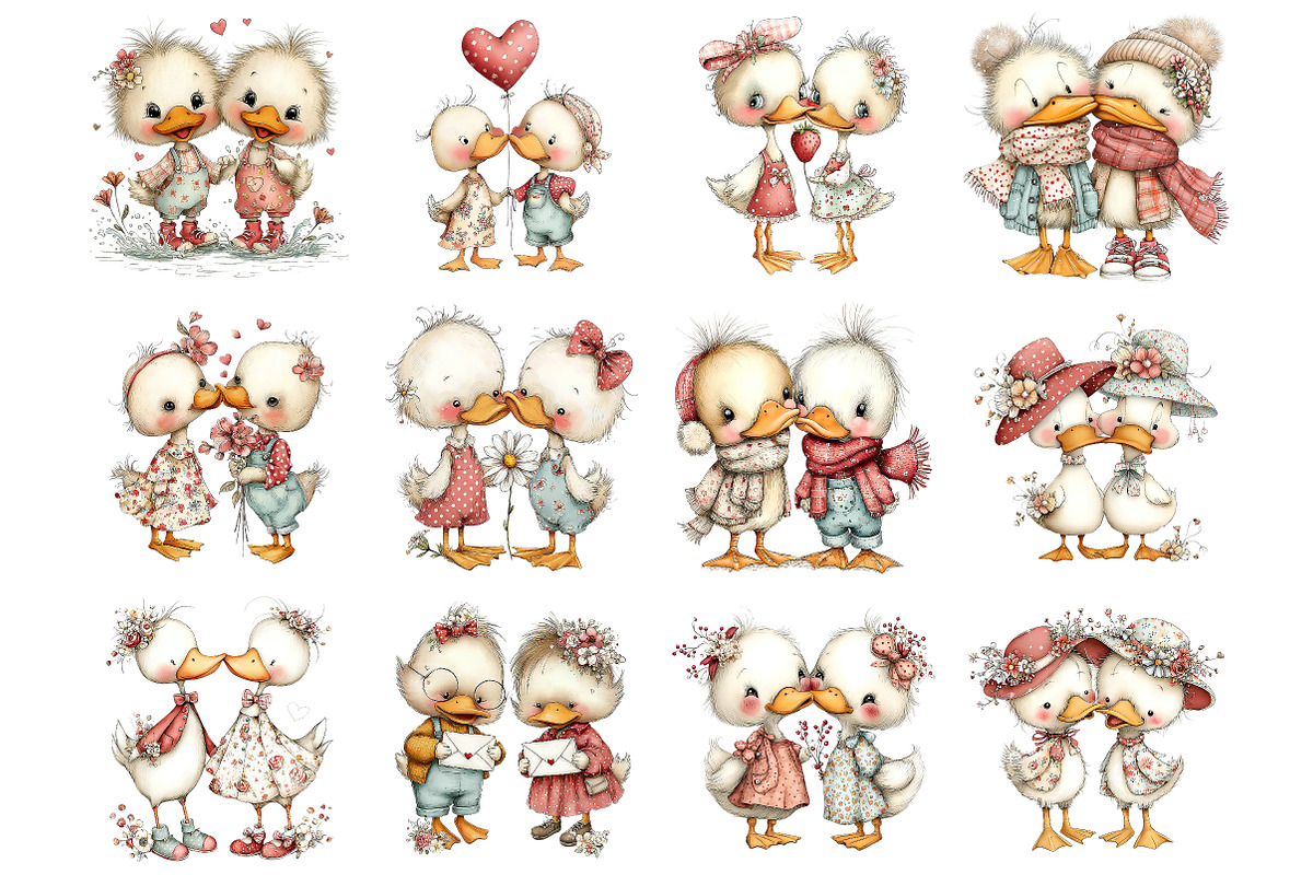 Whimsical Duck Couple Clipart, an Illustration by Craft Nest (Photo 4 of 9)