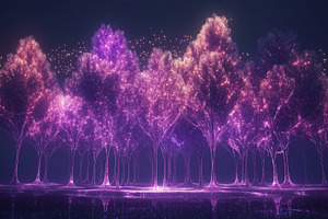 A mystical forest scene with trees illuminated in vibrant shades of purple and, a Photo by Textures & Backgrounds