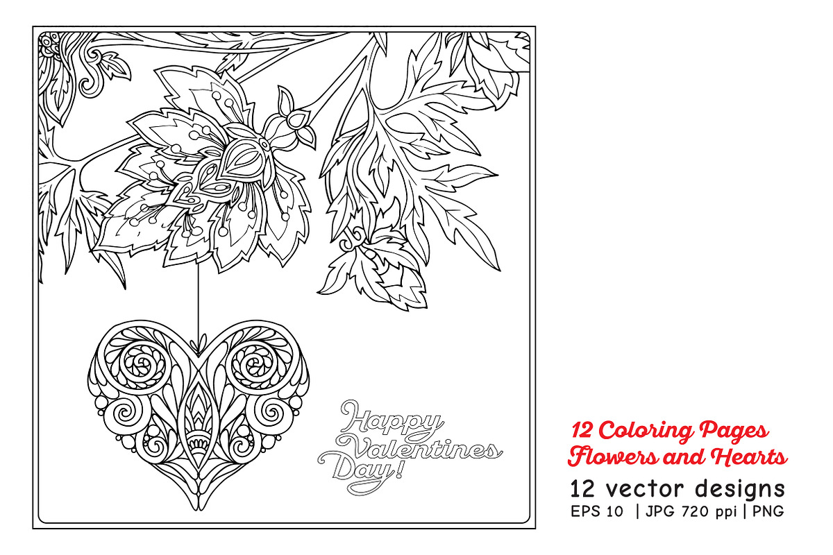 Flowers and Love Hearts, a Decorative Illustration by Elen-Lane (Photo 4 of 6)