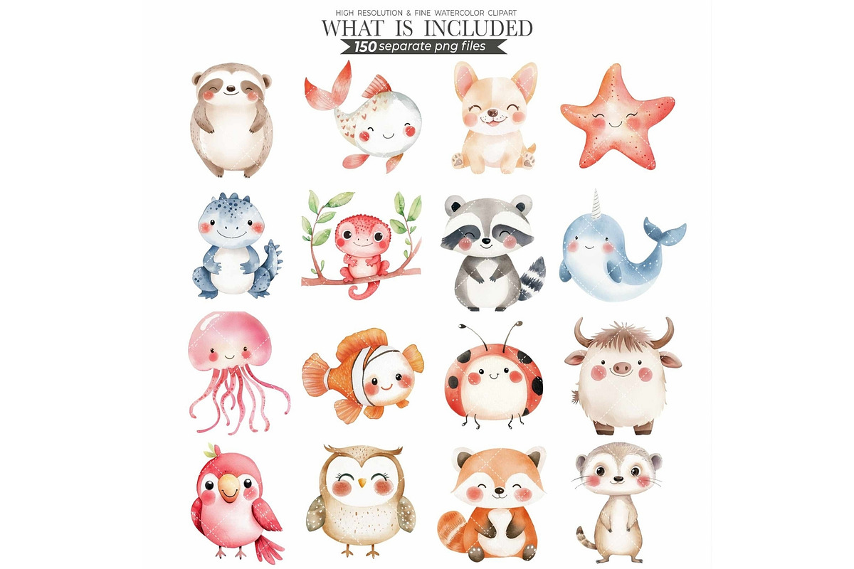 Cute Animals Watercolor Clipart Set, an Animal Illustration by CharmClipart (Photo 6 of 20)